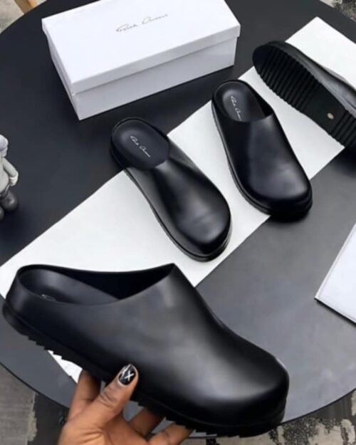 Rick Owens Black Leather Clogs