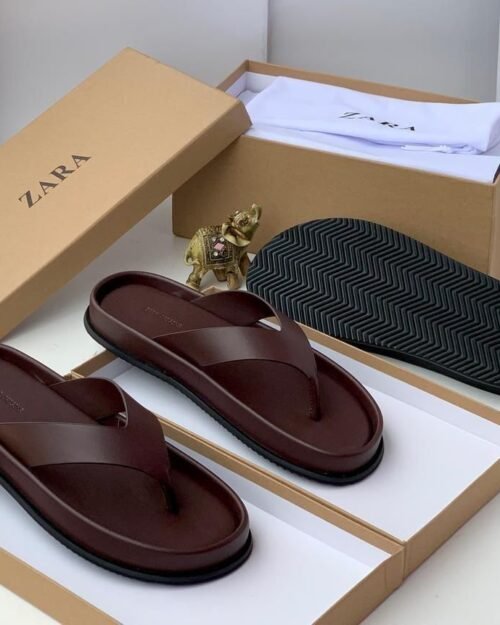 ZARA Men’s Dark Brown Leather Thong Sandals | Minimal Luxe Footwear