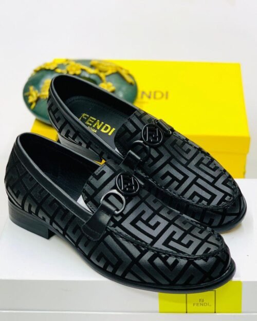 Black Fendi Pattern Loafers
