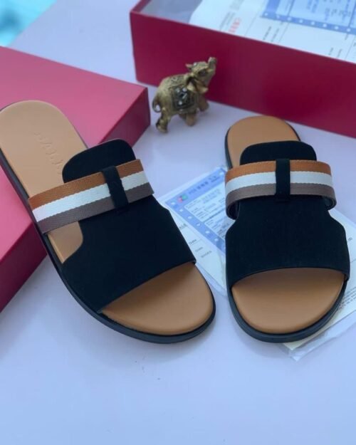 Tri-Color Stripe Suede Slides