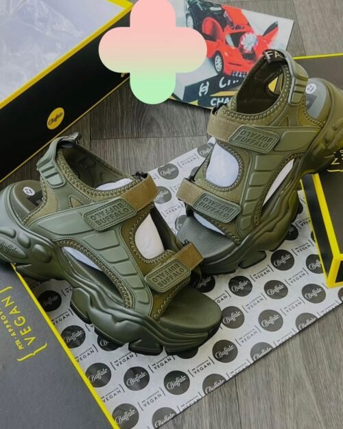 Buffalo London Green Vegan Platform Sandals