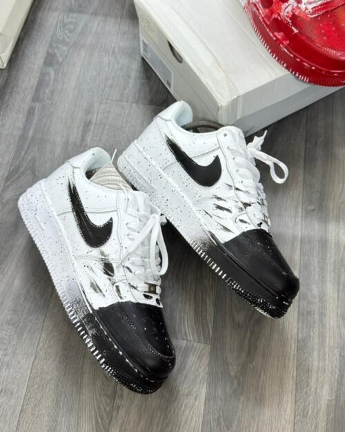 Custom Nike Air Force 1 Low "Black Splatter" - Hand-Painted White/Black SF1 Sneaker