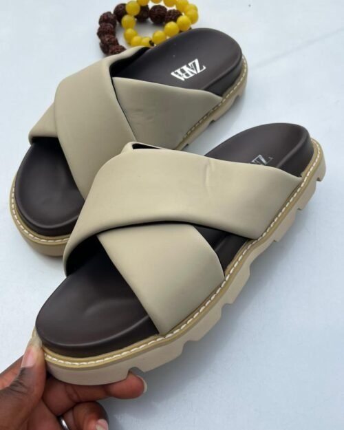 Zara Comfort Cross Strap Beige Slides