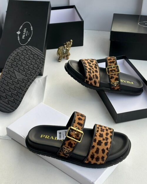 Prada Leopard-Print Calf Hair & Leather Sport Comfort Sandals