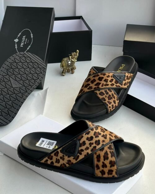 Prada Leopard-Print Criss-Cross Strappy Sandals