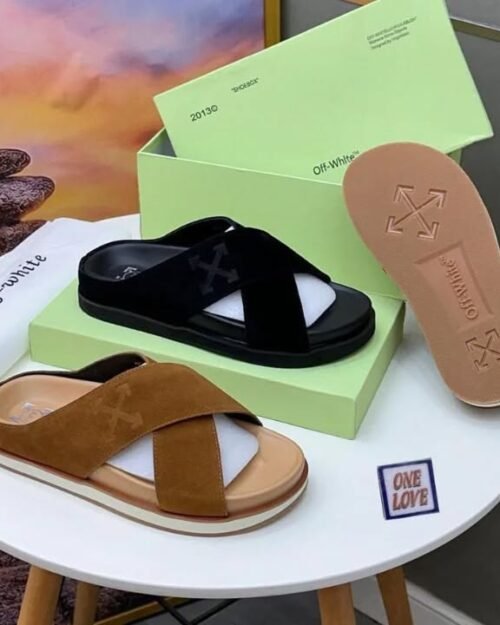 Off-White Suede Cross Strap Slide