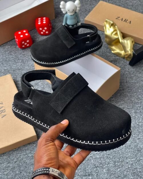 ZARA Black Suede Espadrille Clogs