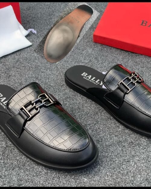 Bally Black Croc-Embossed Leather Backless Loafers