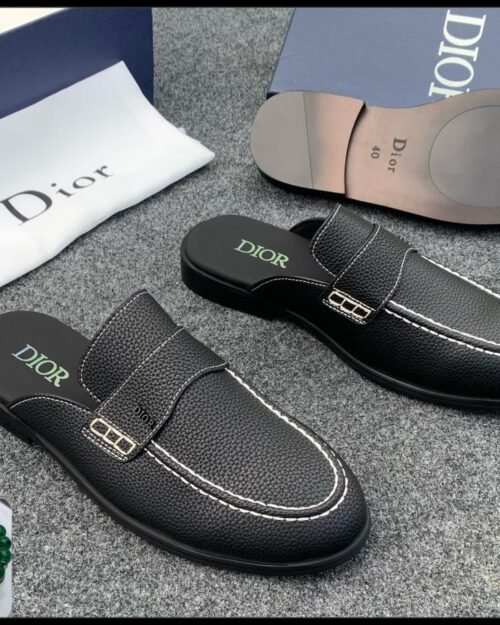 Dior Boy Mules in Black Leather with Contrast Stitching