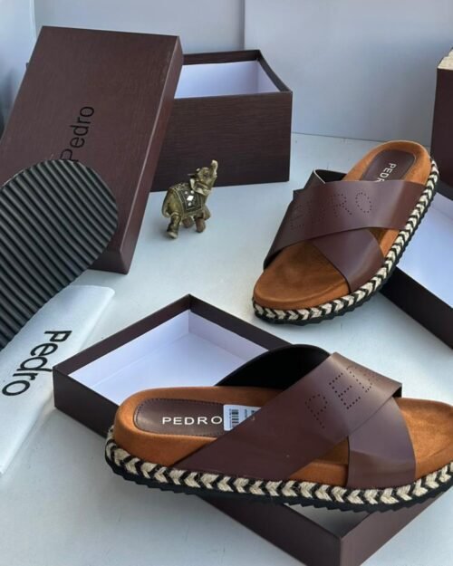 Pedro Brown Cross-Strap Espadrille Slides