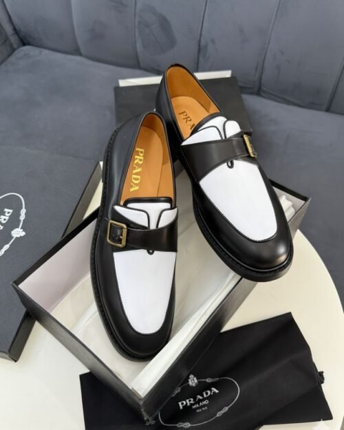 Prada Black & White Buckle Loafers for Men