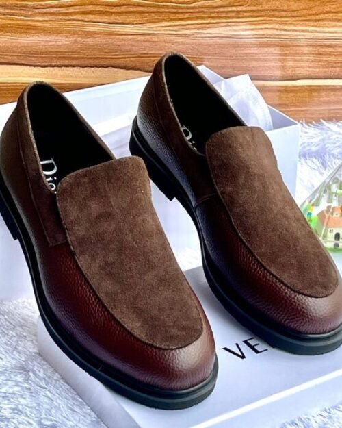 Men’s Brown Textured Leather & Suede Loafers