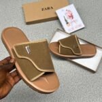 Zara Men's Brown Suede Double-Strap Slide Sandals