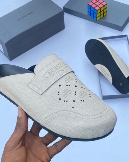 Balenciaga White & Black Leather Mules