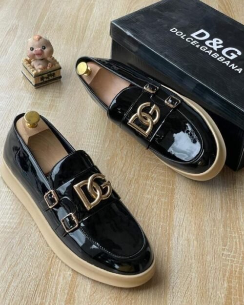 Black Glossy Leather Loafer Shoes
