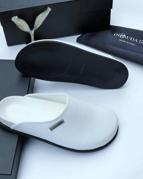 DeSaudaGe Elite Men’s White Leather Mules