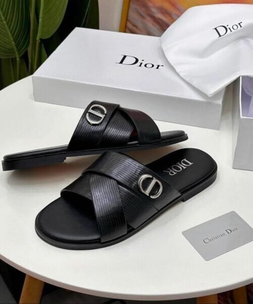 Men’s Black Leather Cross-Strap Sandals