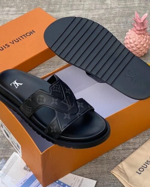 Men’s Black Leather Monogram Sandals