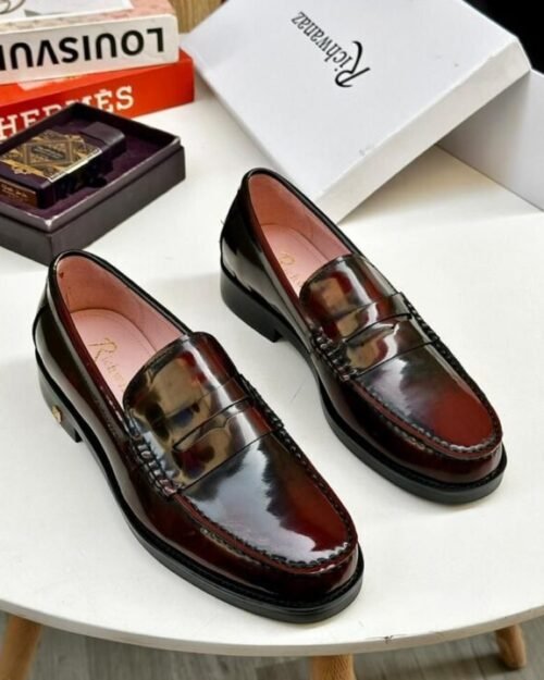 Richwanaz Oxblood Patent Leather Penny Loafers