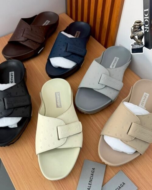 Balenciaga Logo-Embossed Velcro Strap Slides