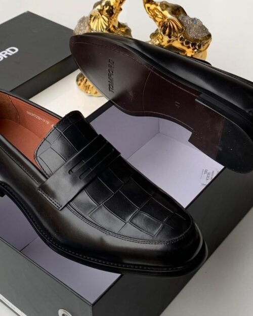 Tom Ford Men's Black Croc-Embossed Leather Loafers