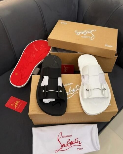 Christian Louboutin Paris Men's Leather Buckle Sandals (Pam Slippers)