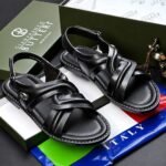Gianfranco Butteri Men’s Black Italian Leather Woven Sandals