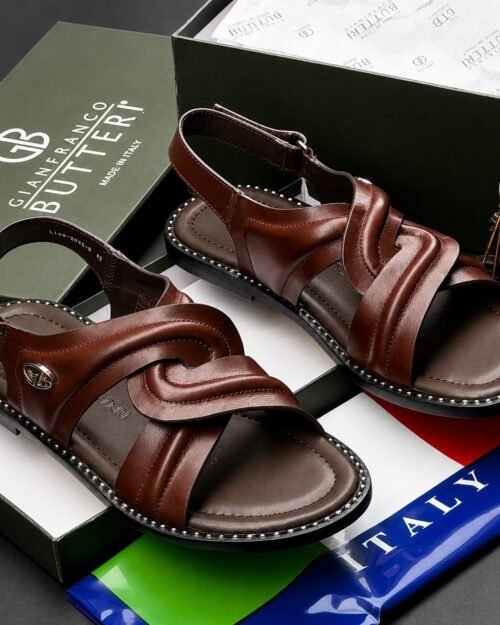 Gianfranco Butteri Men’s Brown Italian Leather Woven Sandal