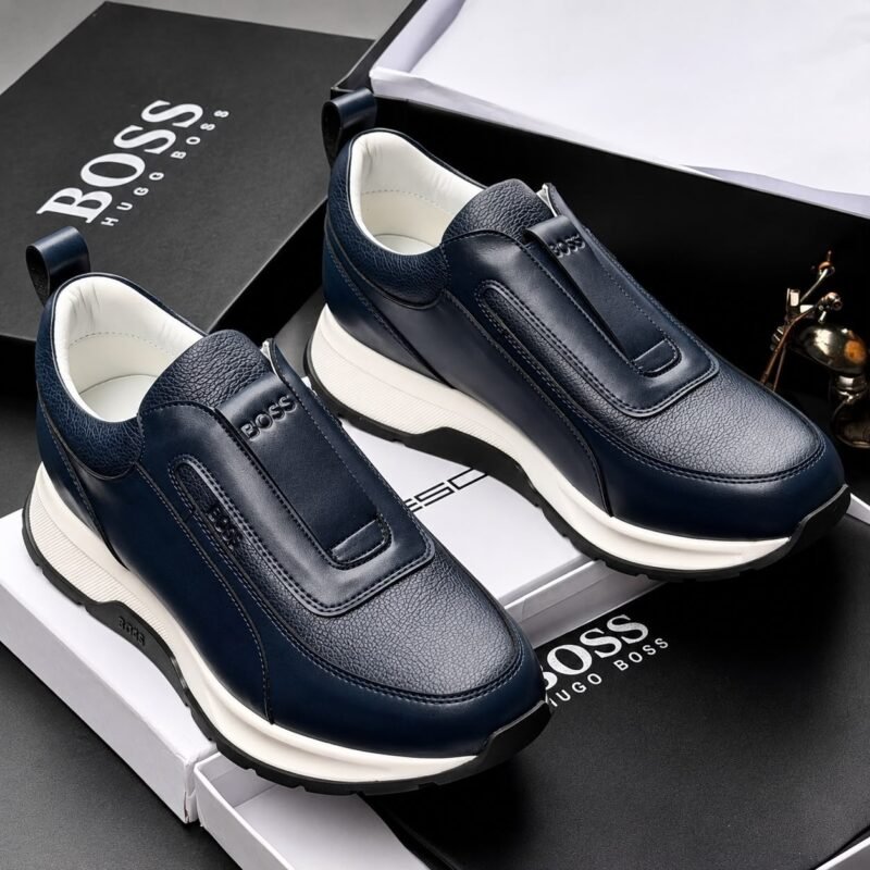 BOSS Hugo Boss Men's Navy Blue Pebbled Leather Slip-On Sneakers