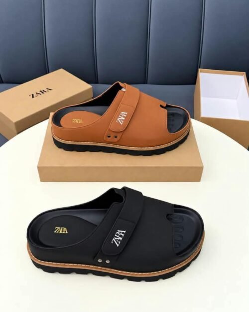 Zara Leather Buckle Strap Sandals – Black & Brown