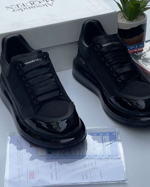 Alexander McQueen Black Mesh and Patent Leather Chunky Sneakers
