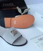 D&G Logo Leather Slide Sandals – Grey