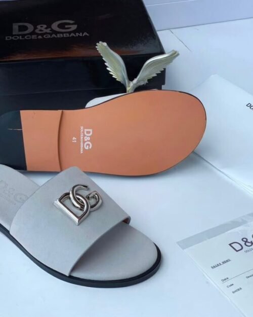 D&G Logo Leather Slide Sandals – Grey