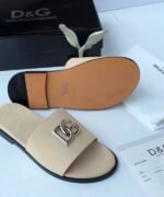 D&G Logo Leather Slide Sandals – Beige