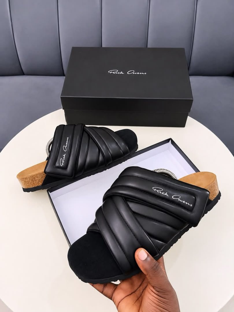 Rick Owens-Style Padded Criss-Cross Slides – Black Rick Owens-Style Padded Criss-Cross Slides – Black