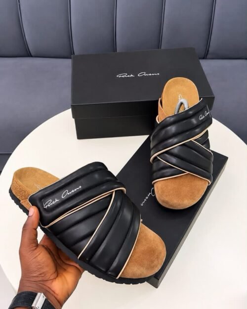 Rick Owens-Style Padded Cross-Strap Slides
